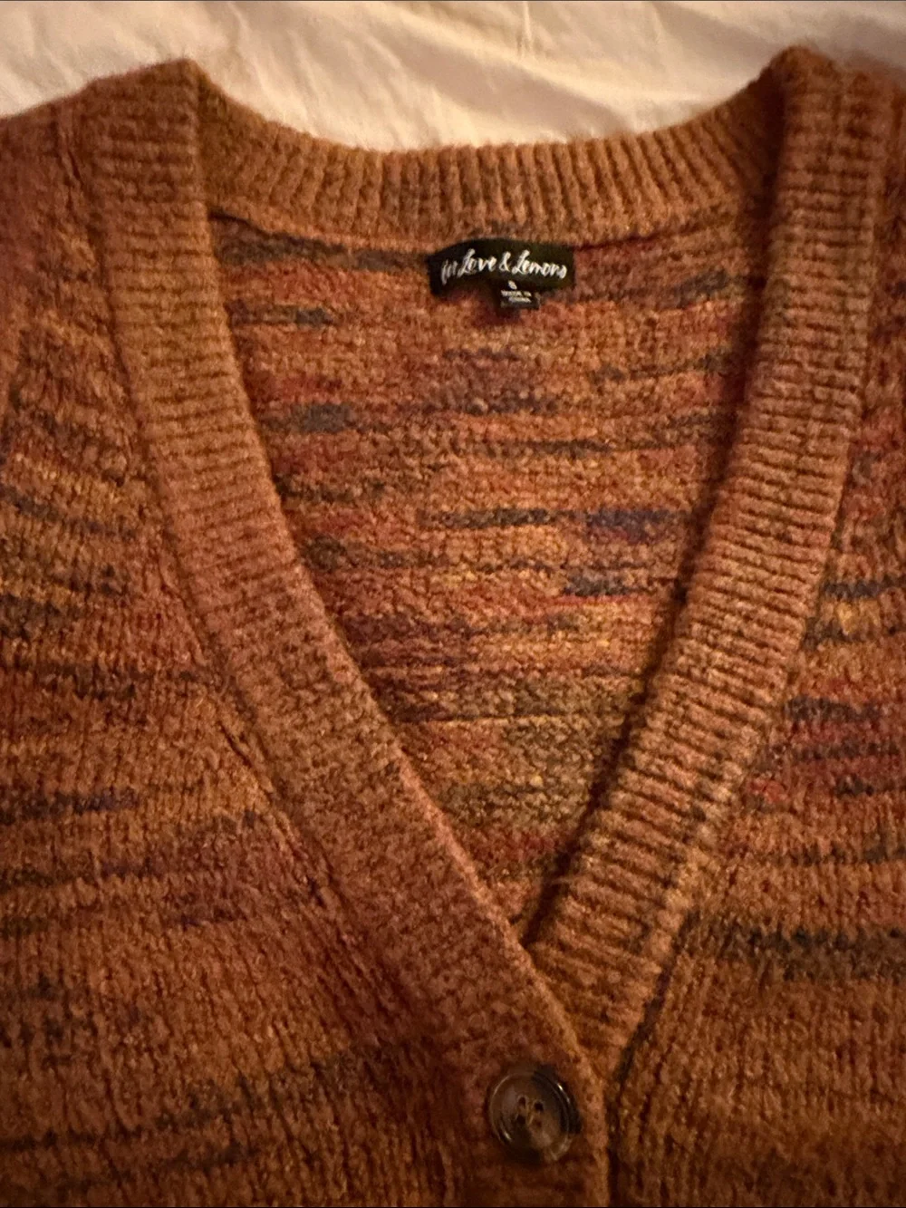 For Love & Lemons Mustard Multicolor Knit Button Vest - Picture 3 of 5